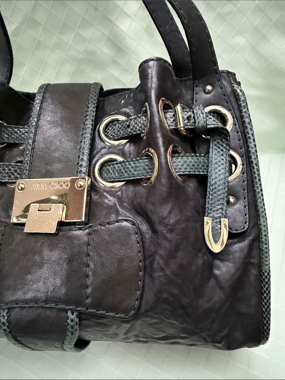 Jimmy Choo Dark Green Leather Shoulder Bag with Gold Hardware - Picture 8 of 13